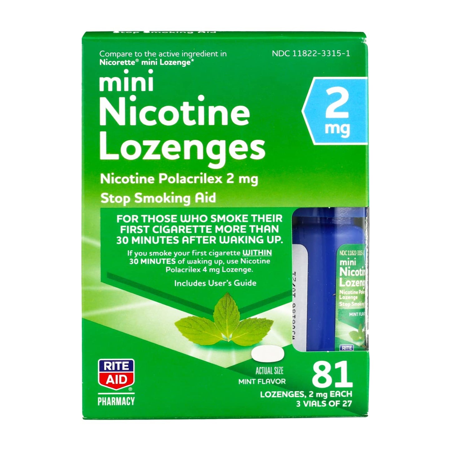 Rite Aid Nicotine Lozenges, 2mg - 81 Lozenges, Mint Flavor, Sugar Free Quit Smoking Products, Stop Smoking Aids That Work, Quit Smoking Aid
