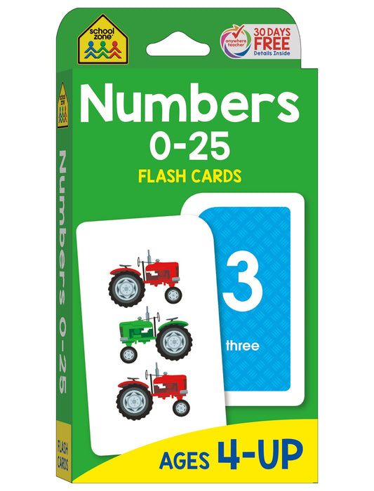 School Zone Numbers 0-25 Flash Cards: Toddler, Preschool, Kindergarten, Learn Math, Addition, Subtraction, Numerical Order, Counting, Problem Solving, Ages 4+, Packaging May Vary
