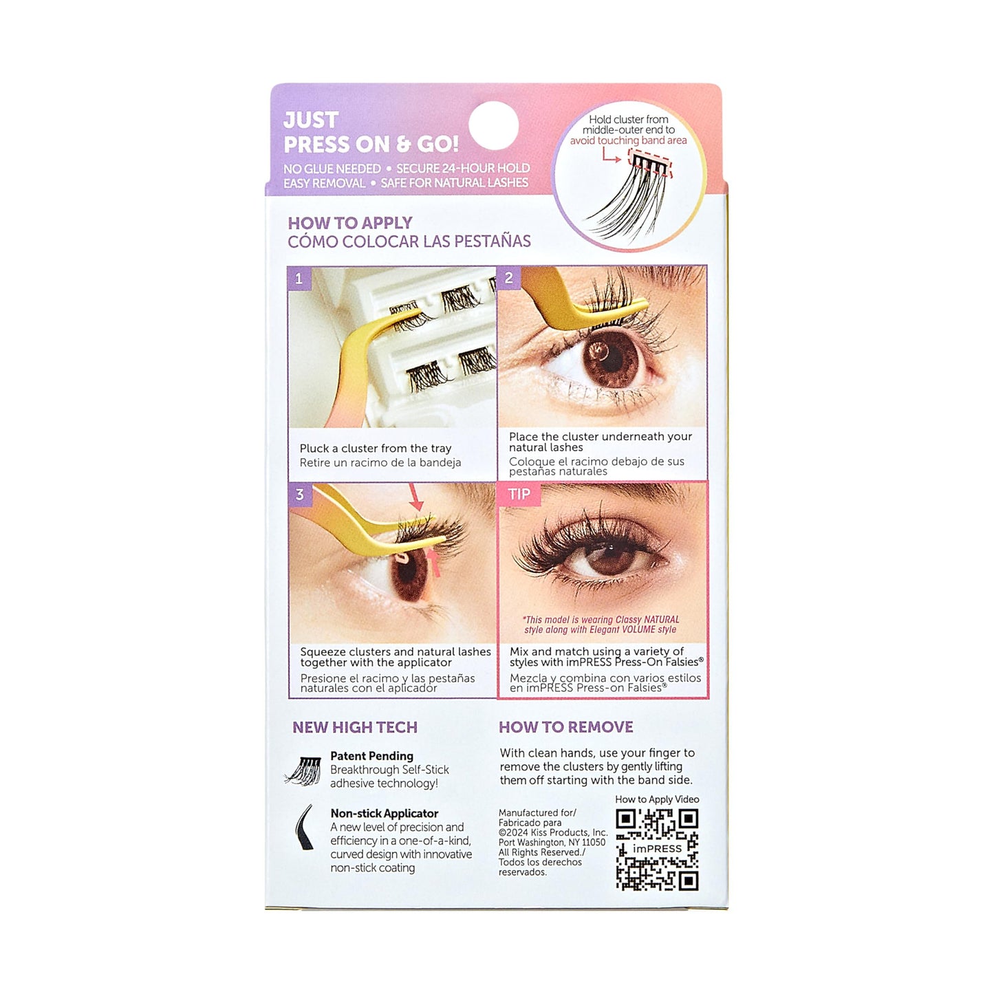 KISS imPRESS False Eyelashes, Lash Clusters, Falsies, Authentic Natural', 12mm-14mm, Includes 12 pieces of pre-bonded lashes, Contact Lens Friendly, Easy to Apply, Reusable Strip Lashes