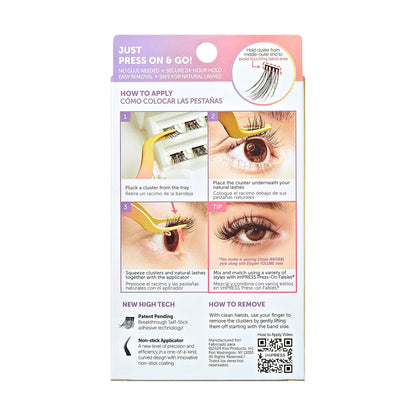 KISS imPRESS False Eyelashes, Lash Clusters, Falsies, Authentic Natural', 12mm-14mm, Includes 12 pieces of pre-bonded lashes, Contact Lens Friendly, Easy to Apply, Reusable Strip Lashes