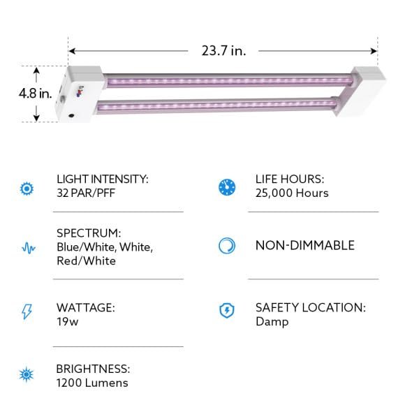 Feit Electric Grow Light 60W 2ft LED for Indoor Plants and Gardens, Multiple Bulbs for Hydroponic Plants