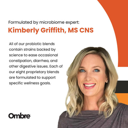 Ombre Healthy Gut Probiotics for Digestive Health 100 Billion CFU - Prebiotics and Probiotics for Women & Men with Lactobacillus Acidophilus & Digestive Enzymes, Gut Health Support, Vegan, 30 Servings