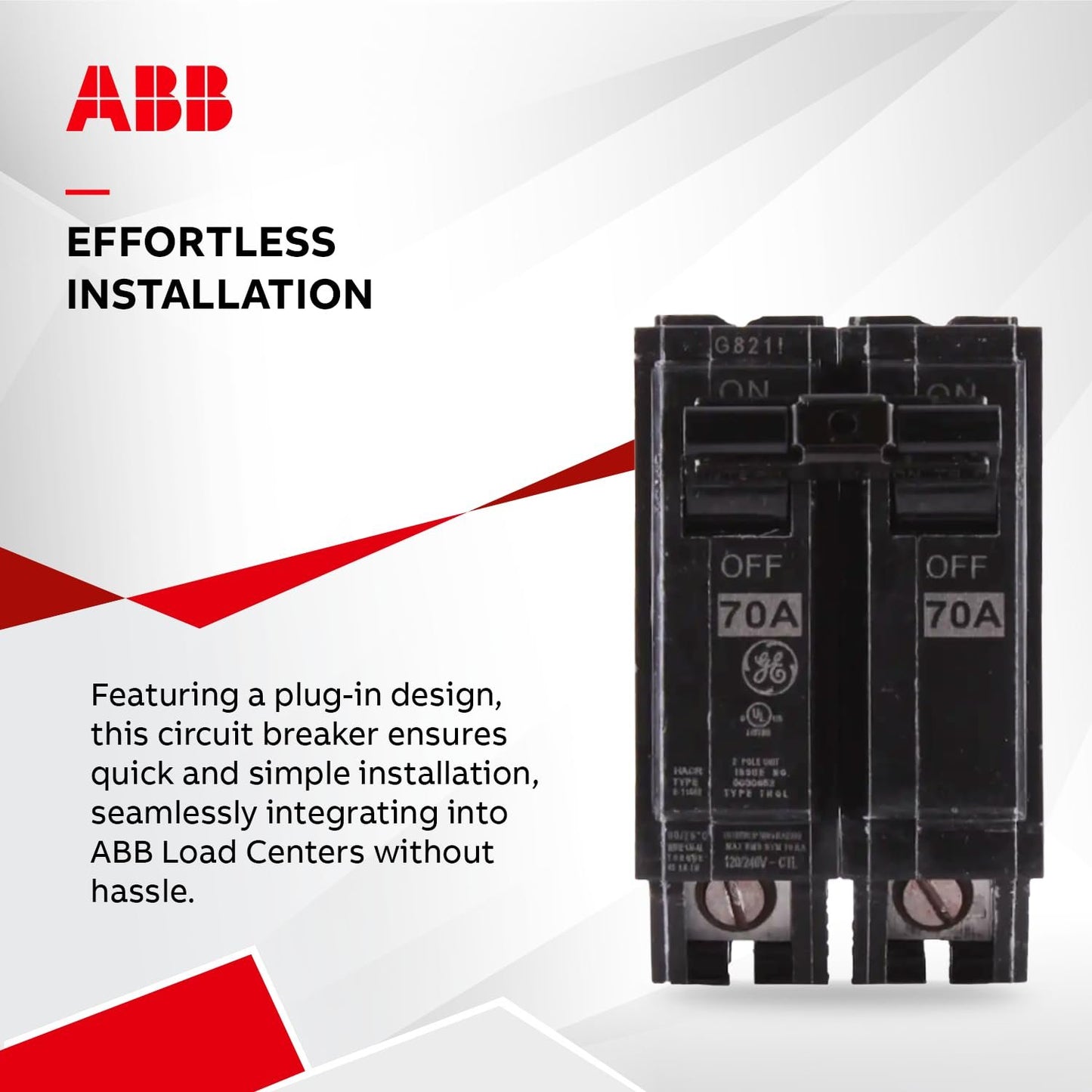 GE Energy Industrial Solutions THQL2170 Double Pole Circuit Breaker, 70 Amp