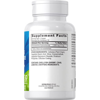 Rite Aid Glucosamine Hydrochloride Caplet - Joint Support Supplement, Antioxidant Properties, Helps with Inflammatory Response, Occasional Discomfort Relief for Back, Knees & Hands