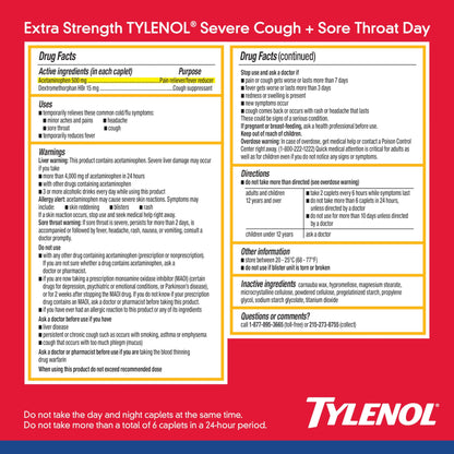 Tylenol Caplets Severe Cough + Sore Throat