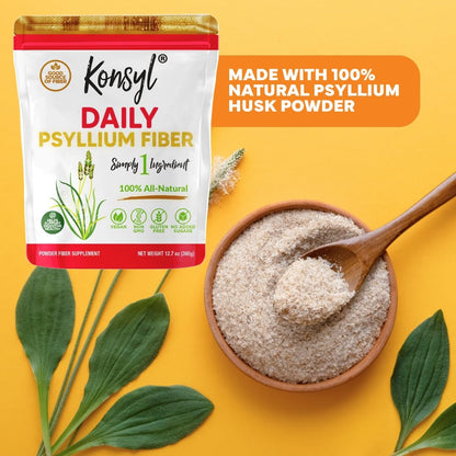 Konsyl Daily Psyllium Fiber 360g / 12.7oz - Non-GMO, Vegan, Keto-Friendly, Fiber Supplement Powder - Supports Digestive Health