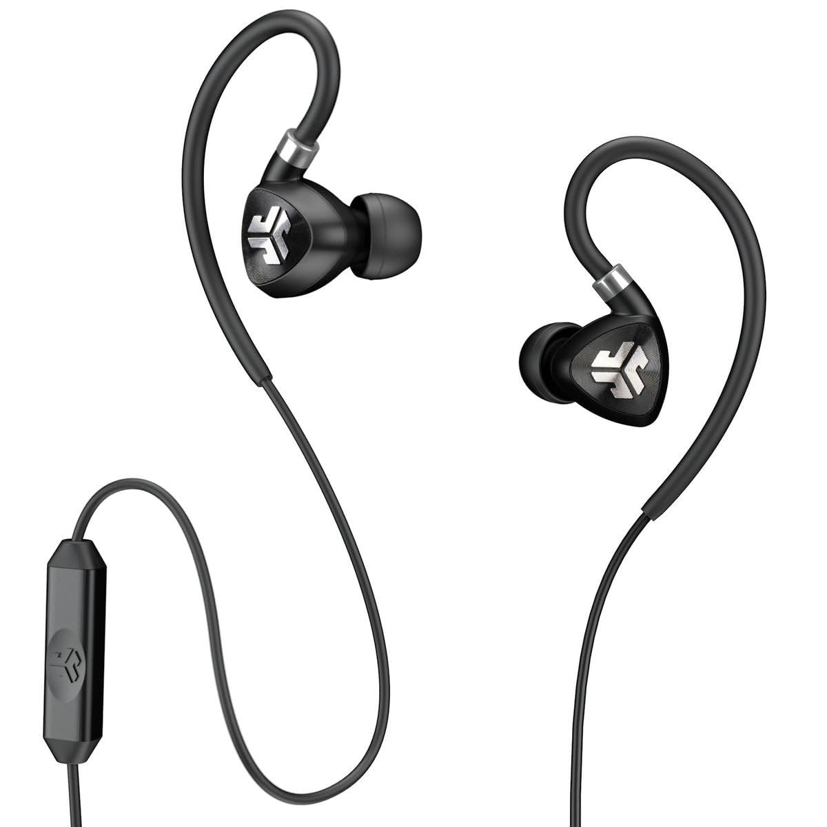 JLab Audio Fit2 Sport Wired Earbuds | Sport Fit with Customizable Memory Wire Earhook | IPX5 Waterproof & Sweatproof | C3 Sound with Titanium Drivers | Black