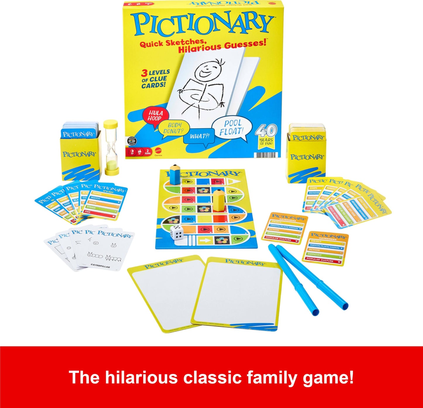 Mattel Games Pictionary Board Game, Drawing Game for Kids, Adults and Game Night with Dry Erase Markers and Boards