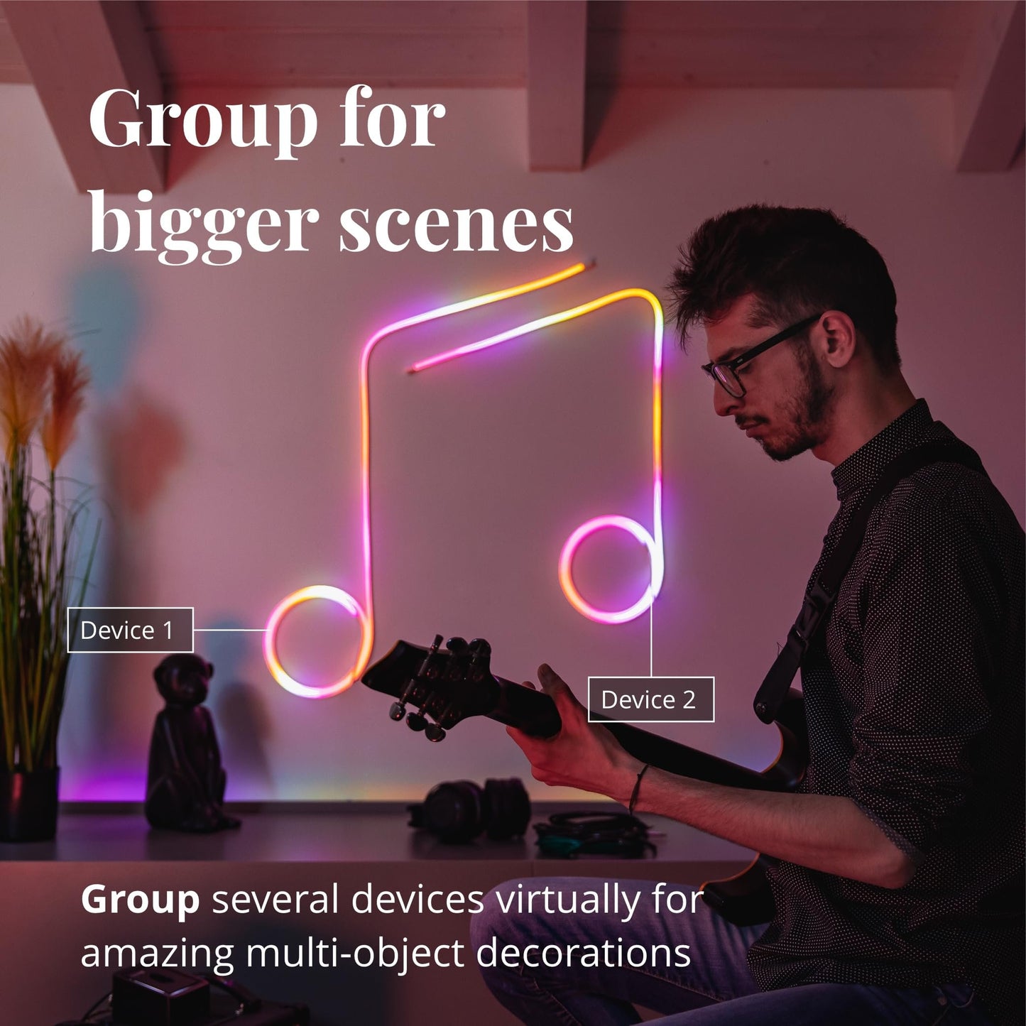 Twinkly Flex 6.5ft, LED Tube Multi Color, RGB LED Strip Flexible, Compatible with Alexa and Google Home, Gaming Lights, 16 M+ Colors, USB C Powered, App Mapping, White Wire