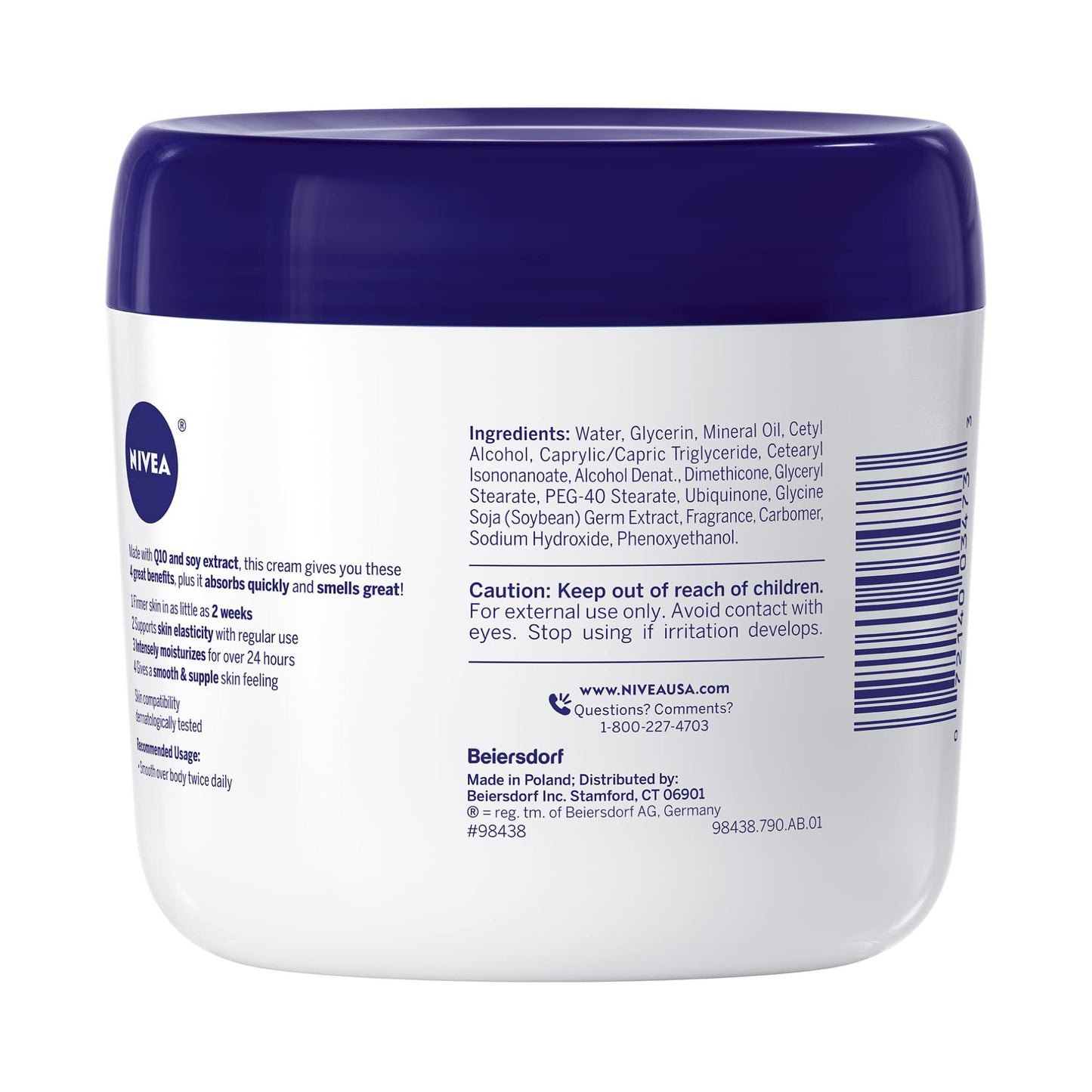 NIVEA Skin Firming Q10 Body Cream, 4-in-1 Body Moisturizer with Fresh Scent, Skin Firming Cream Enriched with Q10, 13.5 Oz Jar