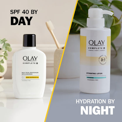 Olay Complete+ Hydrating Lotion Fragrance-Free, 10.1 FL OZ, 3-in-1 Nourishing Face Moisturizer for All Skin Types with Vitamin B3, Vitamin E, and Ceramides