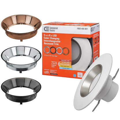 Commercial Electric 5 in. & 6 in. Integrated LED Color Selectable Recessed Downlight Trim Dimmable Ceiling Light w/4 Color Baffle Selections
