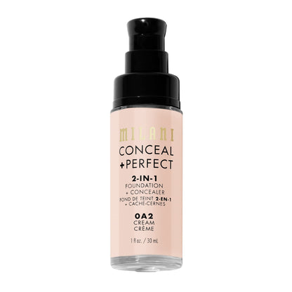 Milani Conceal + Perfect 2-in-1 Foundation + Concealer for a Flawless Complexion, Under Eye Corrector, Cover Redness and Imperfections, Waterproof and Sweatproof