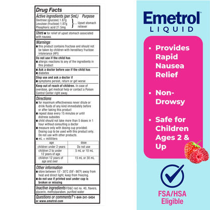 Emetrol Children's Non-Drowsy Liquid Nausea Relief - Upset Stomach Medicine - Nausea Relief for Kids - Mixed Berry Flavor - 4fl oz, 2 Pack