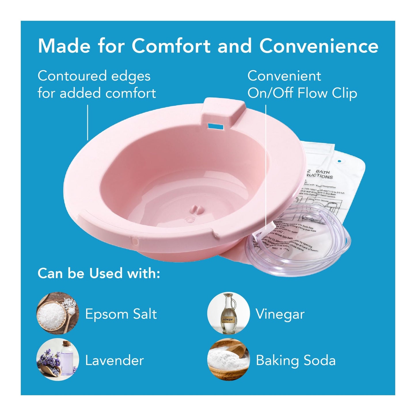 Carex Health Brands Sitz Bath, Over-the-Toilet Perineal Soaking Bath for Hemorrhoidal Relief, Ideal for Post-Episiotomy Patients, Pink, 3 Piece Set
