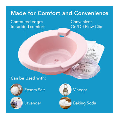 Carex Health Brands Sitz Bath, Over-the-Toilet Perineal Soaking Bath for Hemorrhoidal Relief, Ideal for Post-Episiotomy Patients, Pink, 3 Piece Set