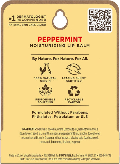 Burt's Bees Peppermint Lip Balm Blister for Unisex, 0.15 Ounce