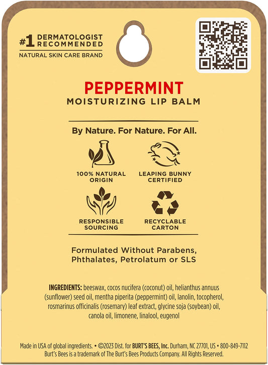 Burt's Bees Peppermint Lip Balm Blister for Unisex, 0.15 Ounce