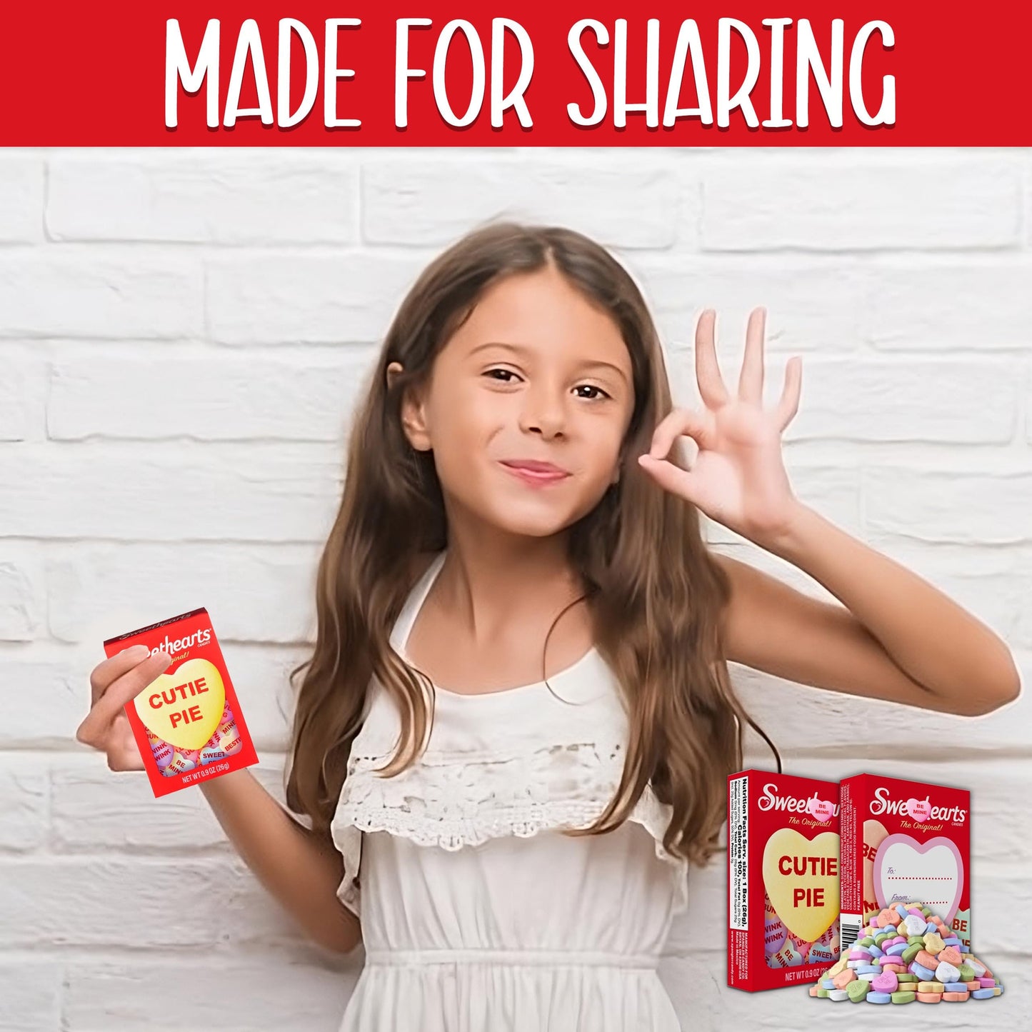 Valentine's Day Candy Conversation Hearts, Sweet Heart Conversation Hearts Candy, Individually Wrapped Addressable Boxes, Multi-Flavored Heart-Shaped Candies with Classic Sayings, .9 Oz Each, For Gifting, Classroom Exchange