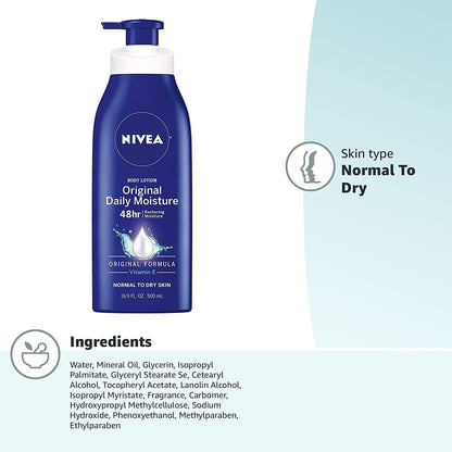 Nivea Original Daily Moisture Body Lotion 16.9 oz (Pack of 3)