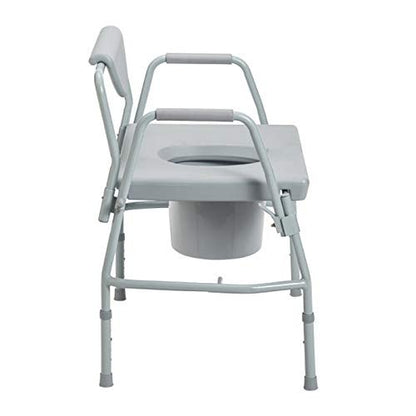 Drive Medical 11135-1 Deluxe Bariatric Drop-Arm Commode, Gray, Easy-to-Release Arm Mechanism, Heavy-Duty Steel Tubing, Snap-on Seat, Padded armrests, 12 qt Commode Bucket