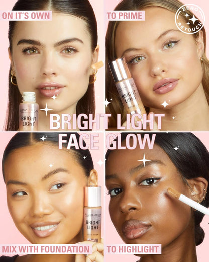 Revolution Beauty London, Bright Light Face Glow, Lightweight & Brightening Multi-Use Skin Tint, Illuminating and Natural Glow Finish, Gleam Light, 0.77 Fl. Oz
