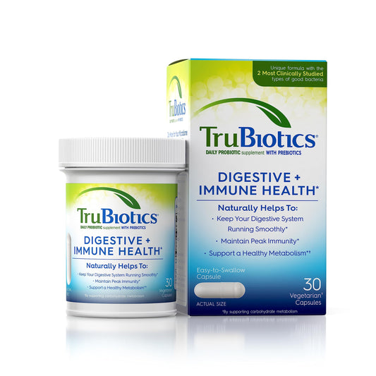 TruBiotics Probiotics for Digestive & Immune Health, Supports Regularity & Helps Relieve Abdominal Discomfort, Gas & Bloating, 2 Clinically Studied Probiotic Strains, Plus Prebiotics