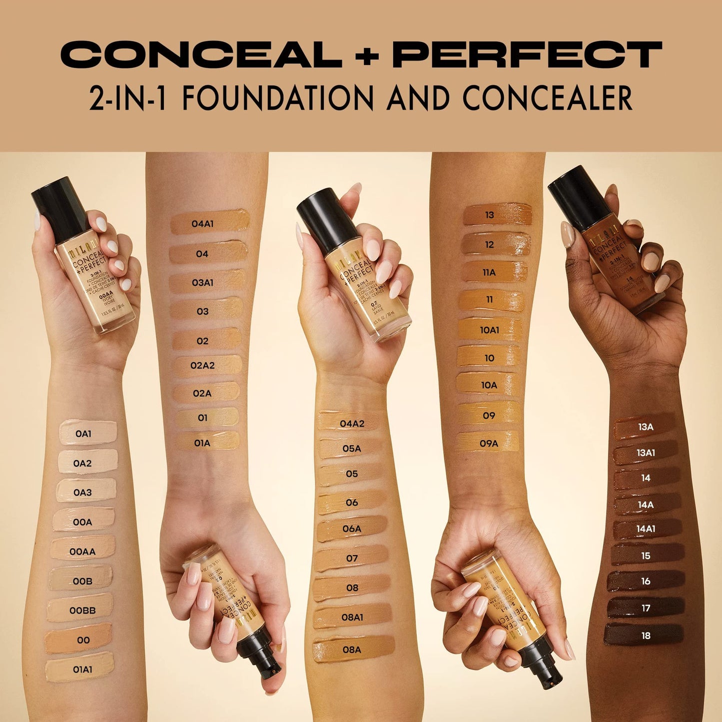 Milani Conceal + Perfect 2-in-1 Foundation + Concealer for a Flawless Complexion, Under Eye Corrector, Cover Redness and Imperfections, Waterproof and Sweatproof
