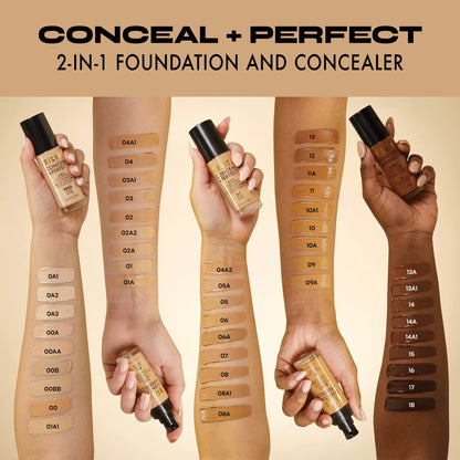 Milani Conceal + Perfect 2-in-1 Foundation + Concealer for a Flawless Complexion, Under Eye Corrector, Cover Redness and Imperfections, Waterproof and Sweatproof