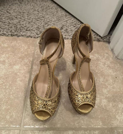 XPDEHJM Womens Stiletto Sparkly T Strap Heeled Sandals,Ladies Summer Platform Fashion Evening Party Sexy High Heel Peep Toe Buckle Comfortable Memory Foam Shoe