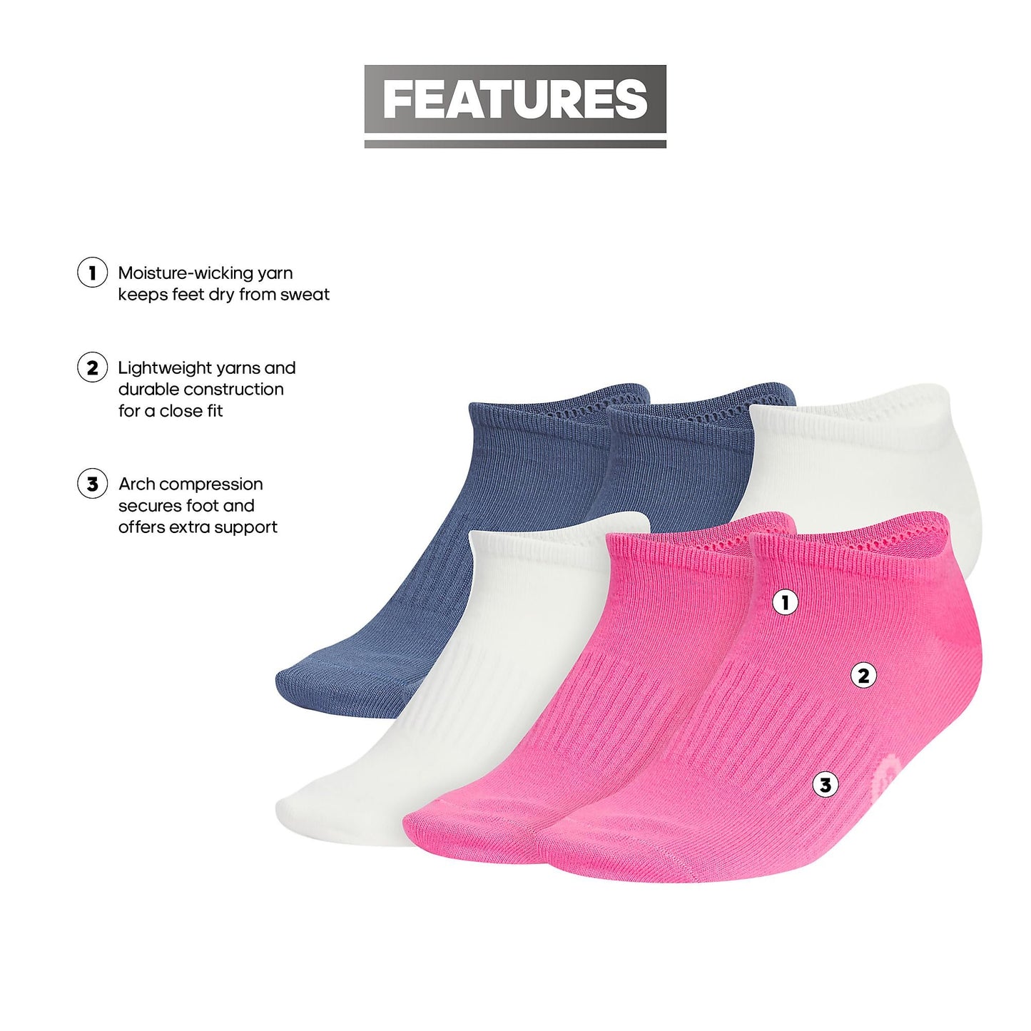 adidas Women's Classic Superlite Low-Profile No Show Socks (6-Pair) with Arch Compression for Non-Slip Fit and Breathable Comfort