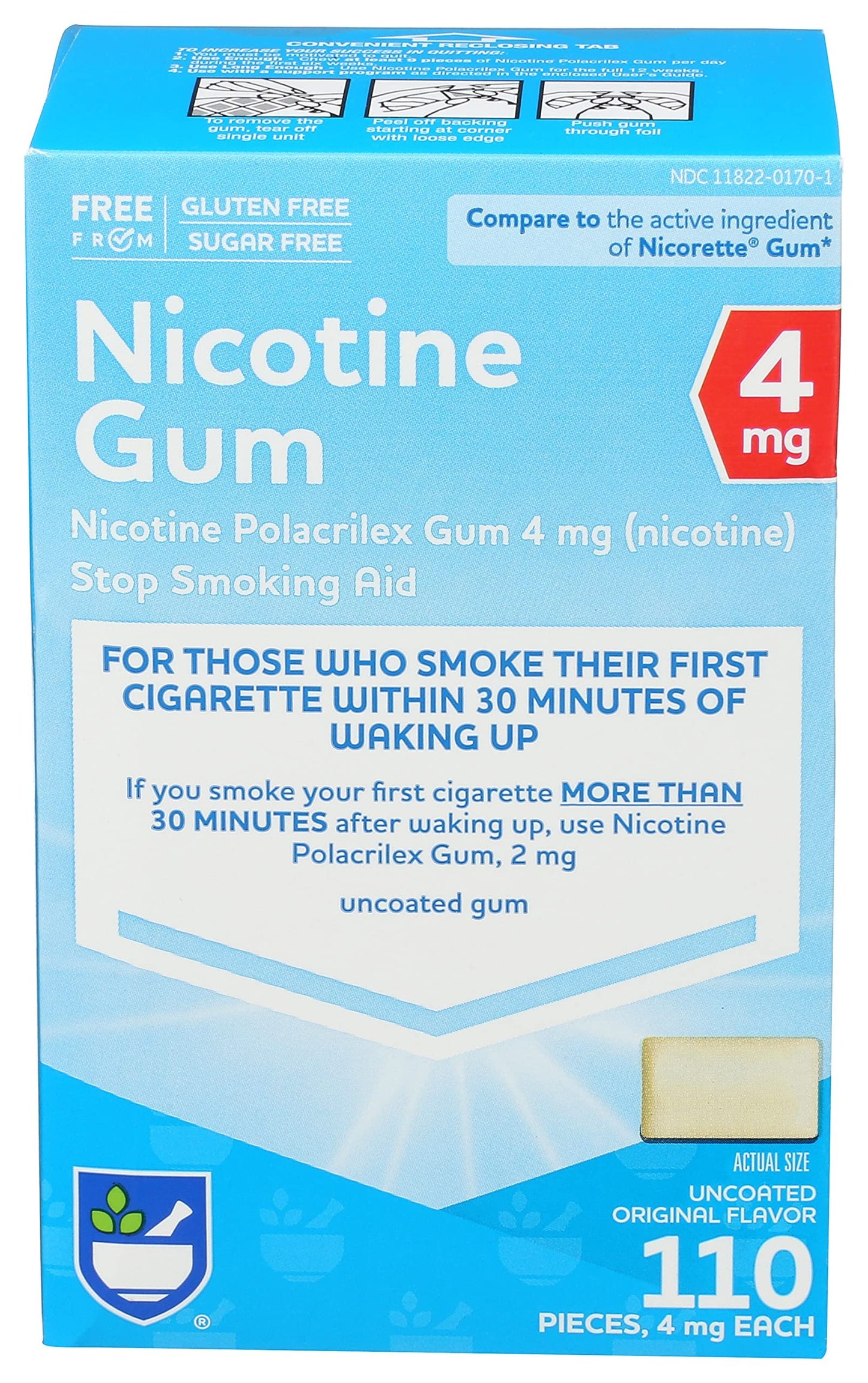 Rite Aid Nicotine Gum, Original Flavor, 4 mg - 110 Count | Quit Smoking Aid | Nicotine Replacement Gum| Stop Smoking Aids That Work Quick | Chewing Gum to Help You Quit Smoking | Uncoated Nicotine Gum