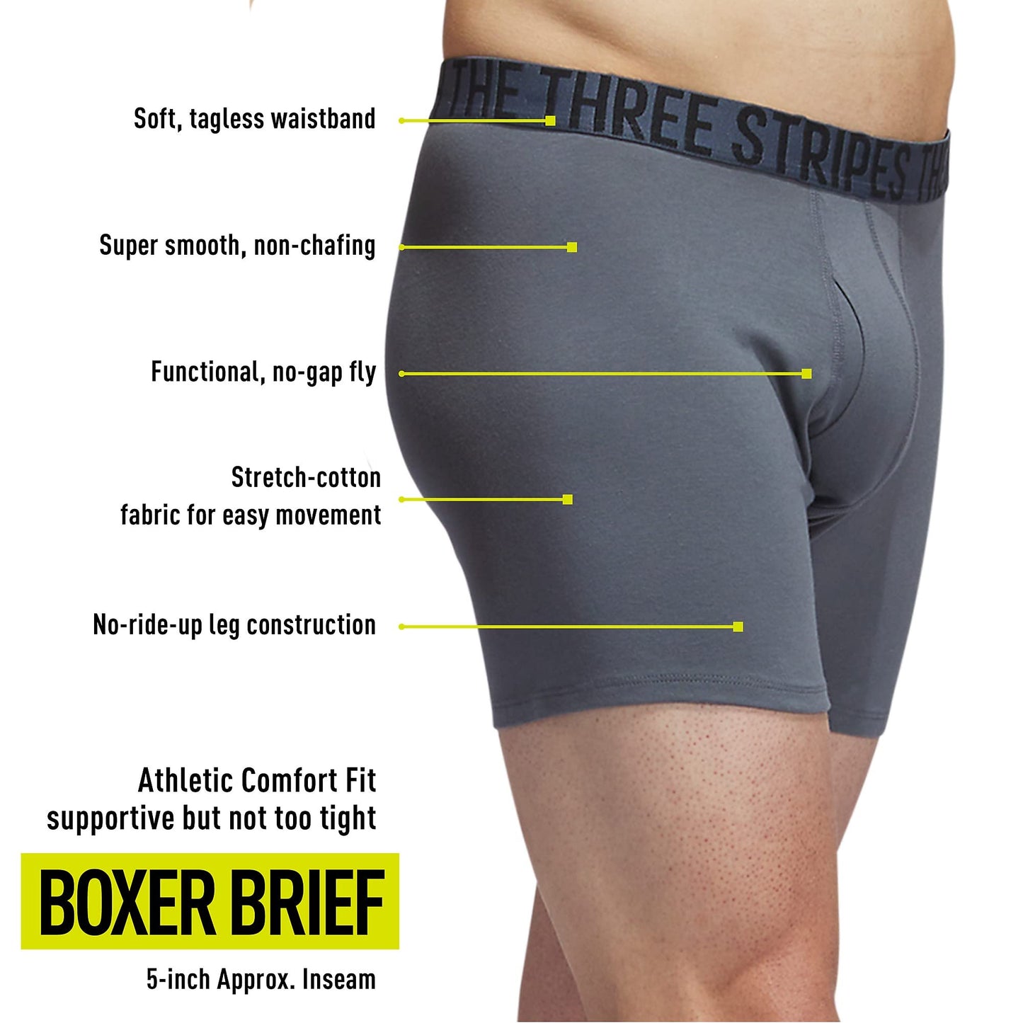 adidas Men's Stretch Cotton Boxer Brief Underwear (4-Pack)