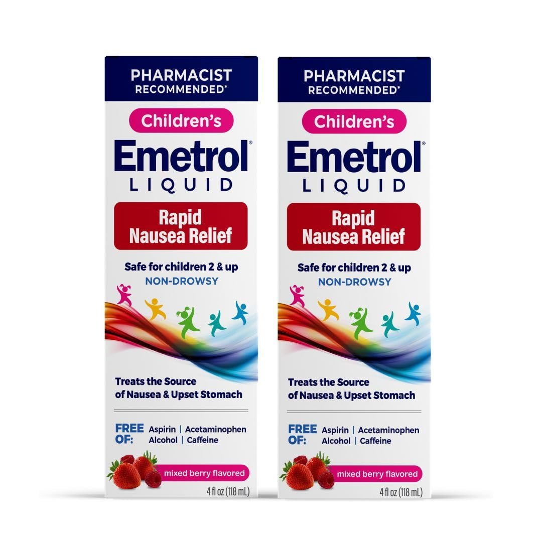 Emetrol Children's Non-Drowsy Liquid Nausea Relief - Upset Stomach Medicine - Nausea Relief for Kids - Mixed Berry Flavor - 4fl oz, 2 Pack