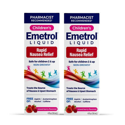 Emetrol Children's Non-Drowsy Liquid Nausea Relief - Upset Stomach Medicine - Nausea Relief for Kids - Mixed Berry Flavor - 4fl oz, 2 Pack