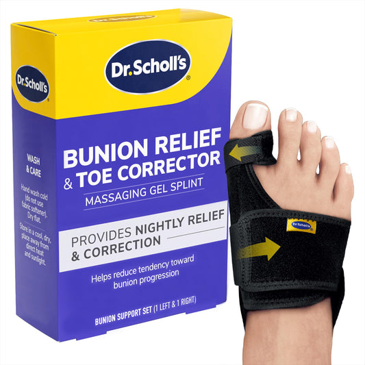 Dr. Scholl's BUNION RELIEF & TOE CORRECTOR // Massaging Gel Bunion Splint & Big Toe Straightener - Orthopedic Bunion Corrector for Women & Men - Bunion Pads for Bunion Pain Relief, 1 Support Set (Left & Right)