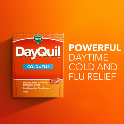 Vicks DayQuil LiquiCaps, Cough, Cold & Flu Relief, Sore Throat, Fever, & Congestion Relief, Non- Drowsy, 24 LiquiCaps