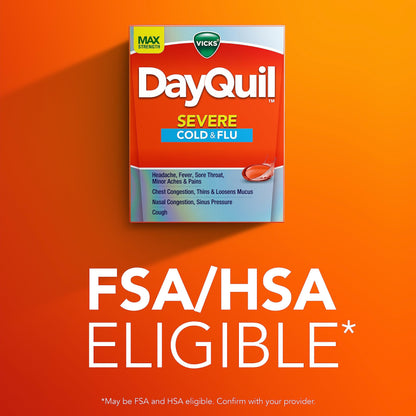 Vicks DayQuil Severe Cold, Flu & Congestion Medicine, Liquicaps, Maximum Strength Orange, 24 Count