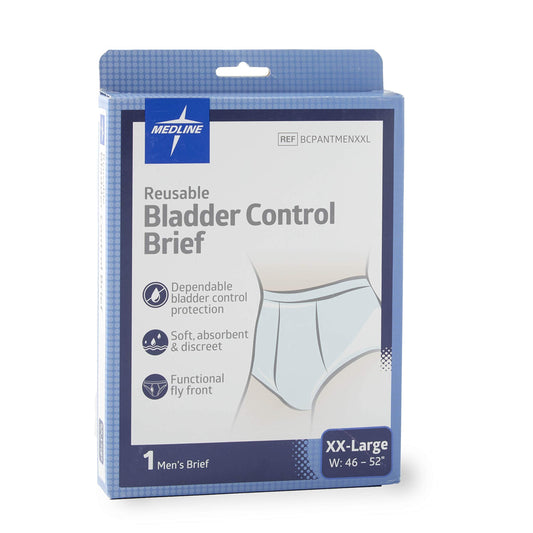 Medline Reusable Bladder Control Brief, for Minor Bladder Leakage, Dependable Protection, Soft, Absorbent, Discreet, Functional Fly Front, XX-Large (46-52 in), 1 Pair