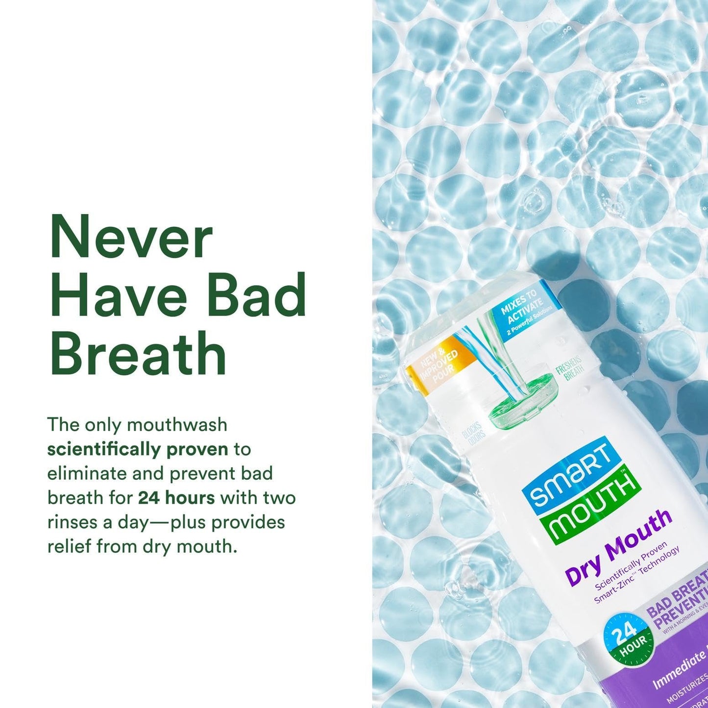 SmartMouth Activated Dry Mouth Mouthwash, Dry Mouth and Bad Breath Relief, Mint, 16 fl oz, 1 Pack