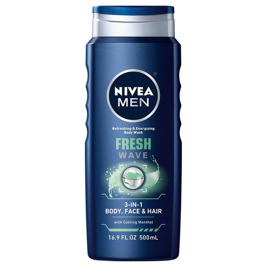 Nivea Men Fresh Wave, Refreshing & Energizing Body Wash with Menthol, 3 in 1, Body, Face & Hair, 16.9 Fl Oz