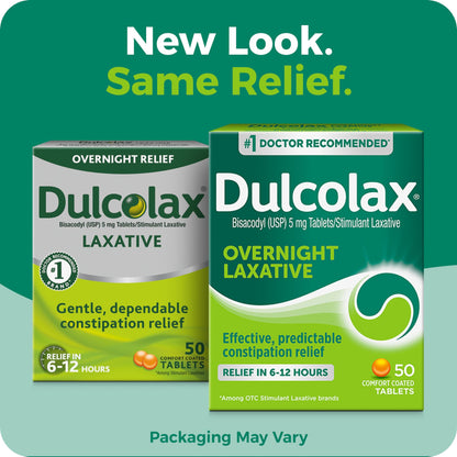 Dulcolax Stimulant Laxative Tablets, Gentle Overnight Constipation Relief, Bisacodyl 5mg
