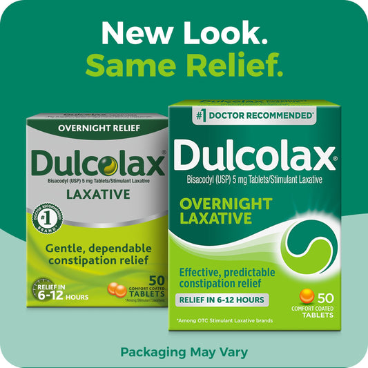 Dulcolax Stimulant Laxative Tablets, Gentle Overnight Constipation Relief, Bisacodyl 5mg