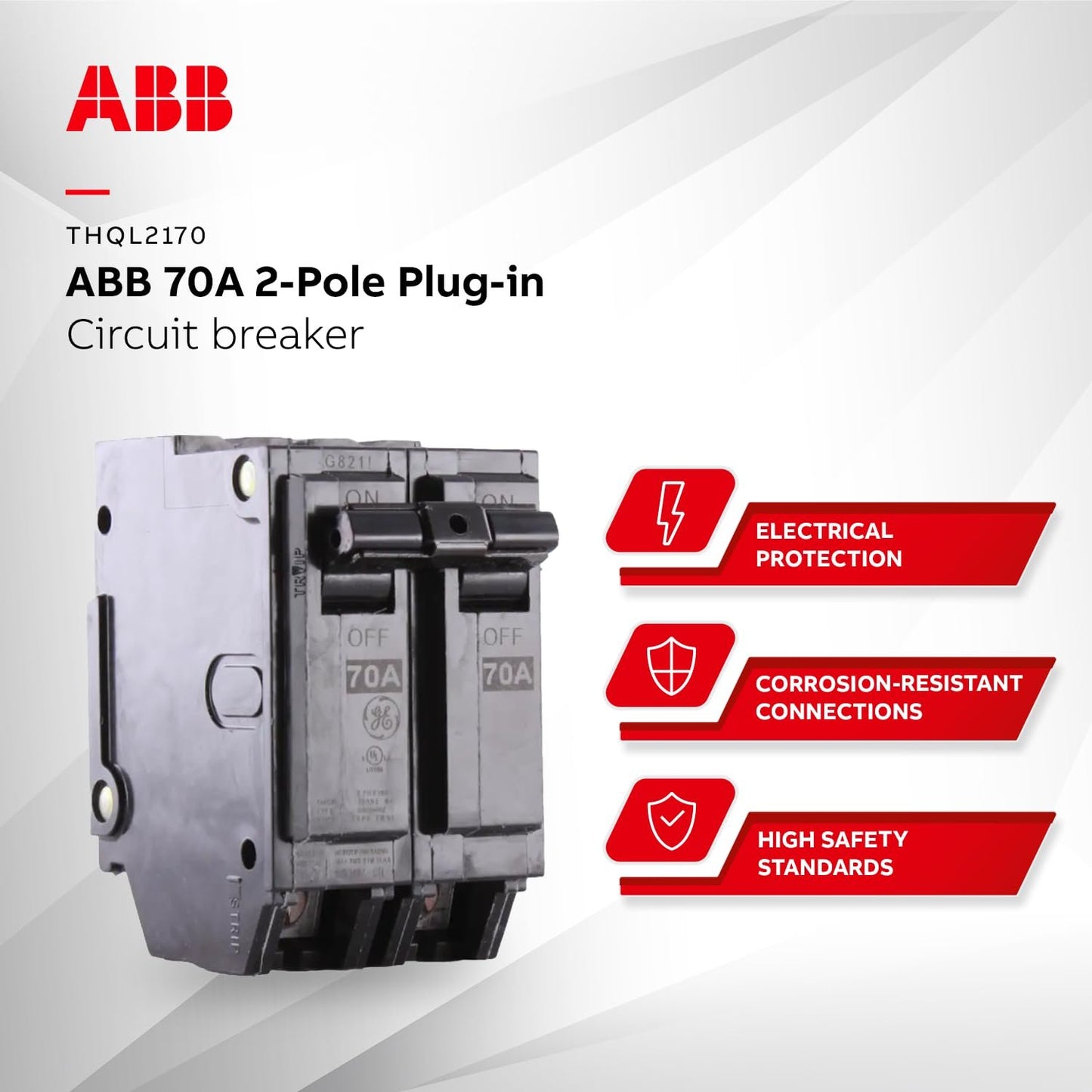 GE Energy Industrial Solutions THQL2170 Double Pole Circuit Breaker, 70 Amp