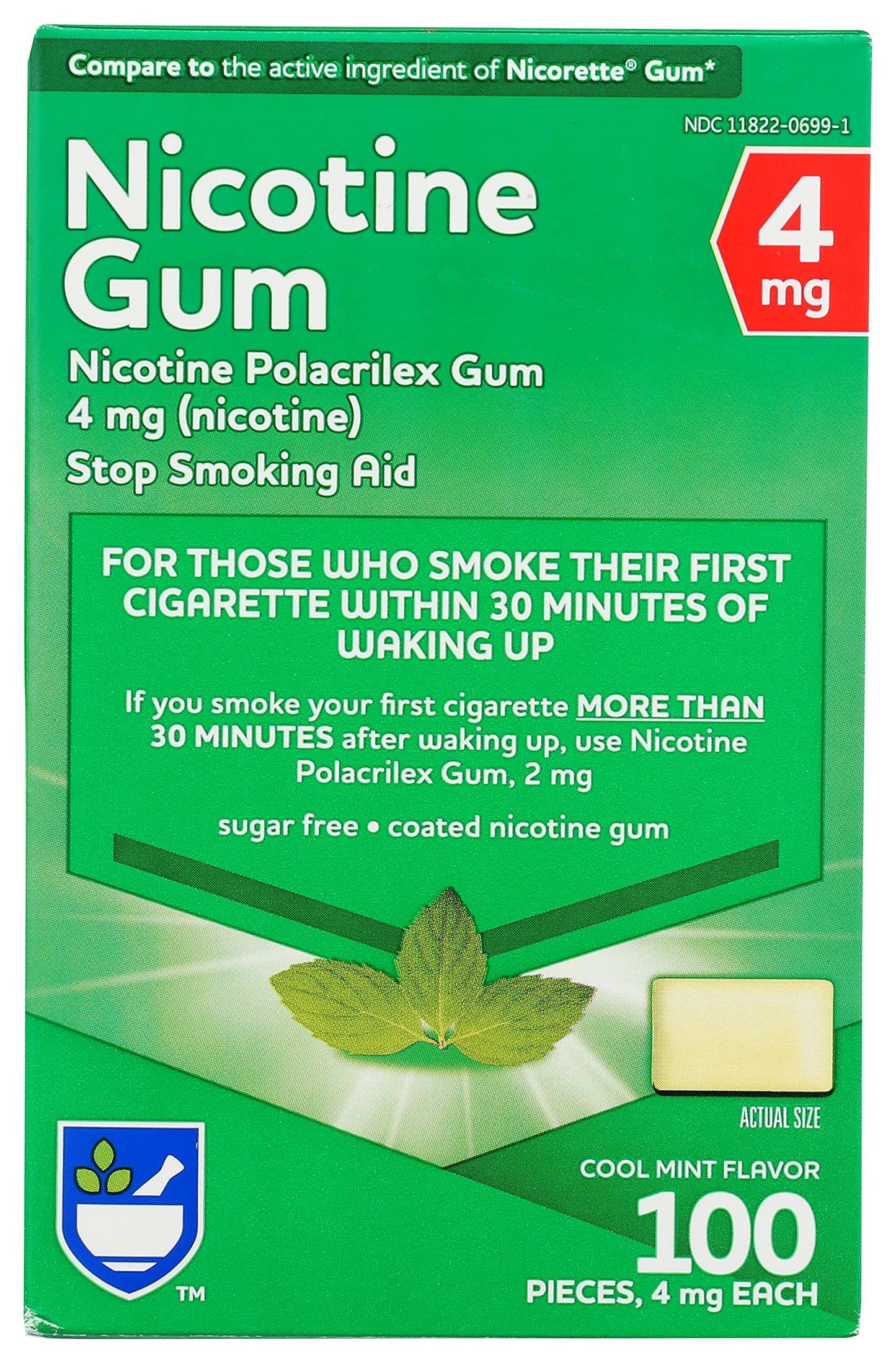Rite Aid Nicotine Gum, Cool Mint Flavor, 4 mg - 100 Count | Quit Smoking Aid | Nicotine Replacement Gum | Stop Smoking Aids That Work | Chewing Gum to Help You Quit Smoking | Coated Nicotine Gum