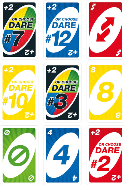Mattel Games UNO Dare Card Game for Families & Parties Featuring Challenging & Silly Dares from 3 Different Categories