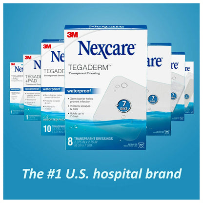 Nexcare Tegaderm Waterproof Transparent Dressing, Dirtproof, Germproof, Provides Protection to Minor Burns, Scrapes, Cuts, Blisters and Abrasions