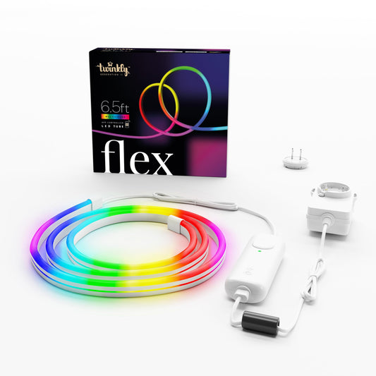 Twinkly Flex 6.5ft, LED Tube Multi Color, RGB LED Strip Flexible, Compatible with Alexa and Google Home, Gaming Lights, 16 M+ Colors, USB C Powered, App Mapping, White Wire