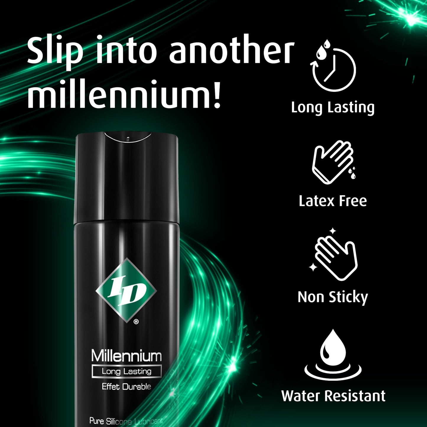 ID Lubricants Millennium Silicone Personal Lubricant - Premium Silicone, Enhanced Feeling, Sensitive and Long Lasting, Made in USA Condom Compatible Lube