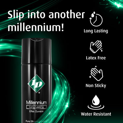 ID Lubricants Millennium Silicone Personal Lubricant - Premium Silicone, Enhanced Feeling, Sensitive and Long Lasting, Made in USA Condom Compatible Lube